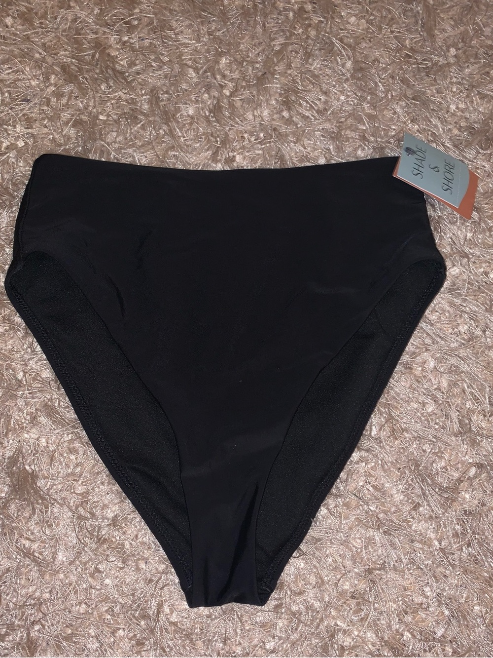 High-Waist High Leg Cheeky Black Swim Bottoms size S NWT